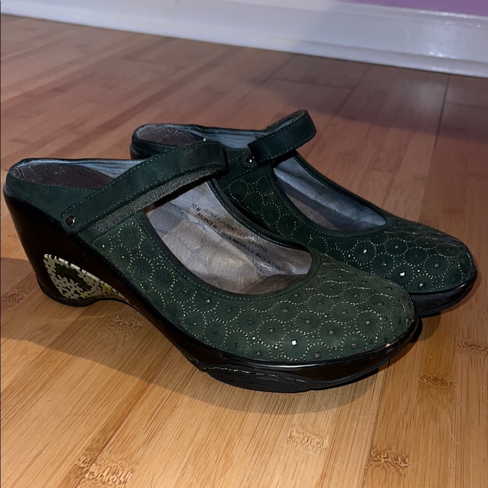 J-41 Green Mules with Perforated Design